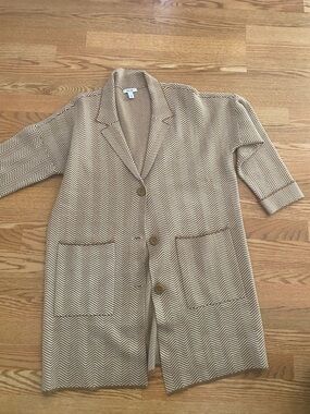 Nine West Tan and Cream Chevron Knit Cardigan Coat